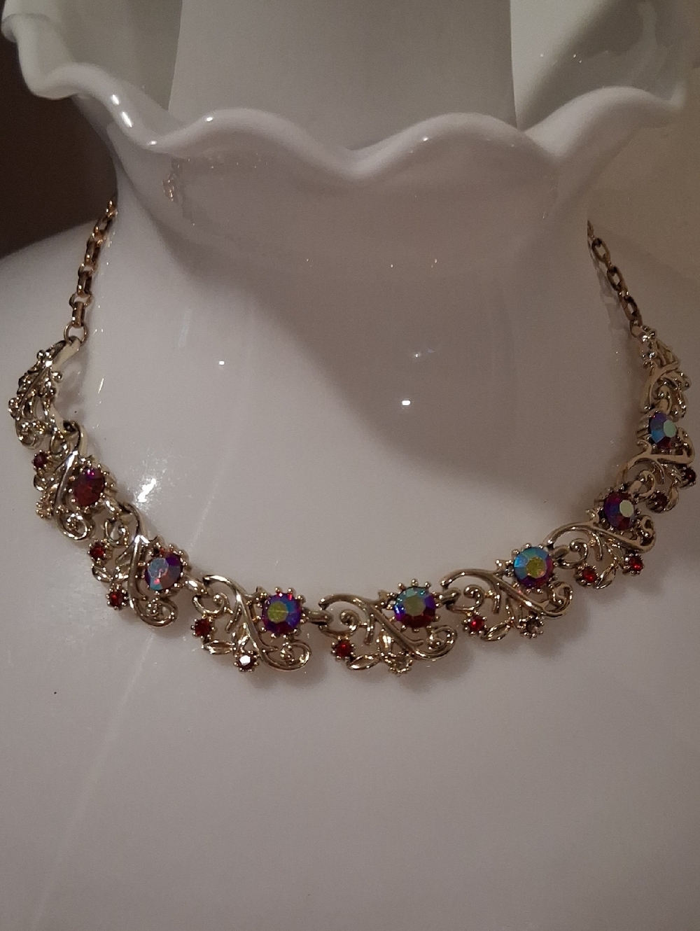 Gold-Tone Aurora Borealis Crystal Necklace 1950s CORO